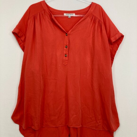 Rose & Olive size 2X Bright Orange Ultra Soft Rayon Short Sleeve Popover Top - Picture 1 of 9